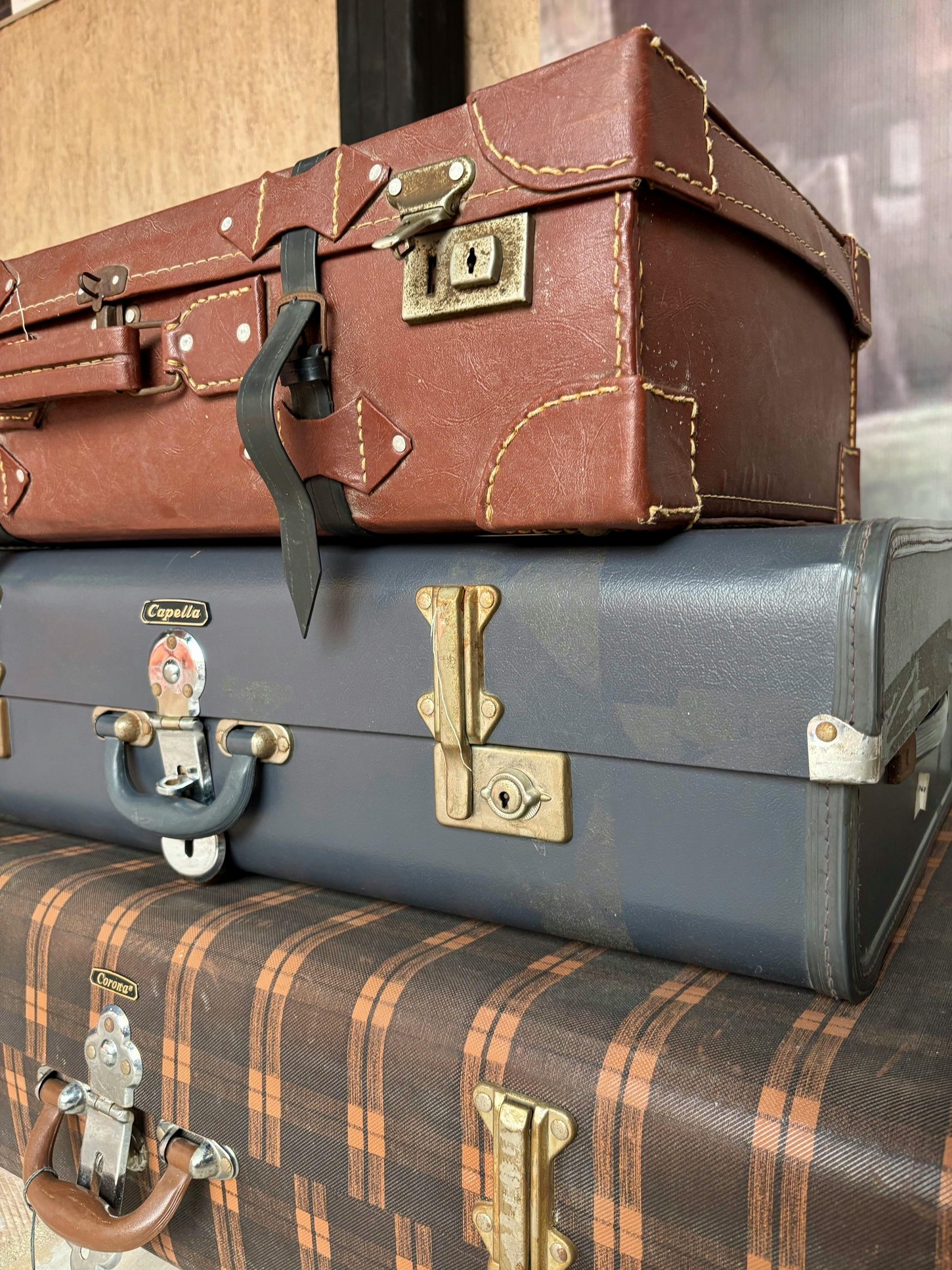 Stack of vintage suitcases